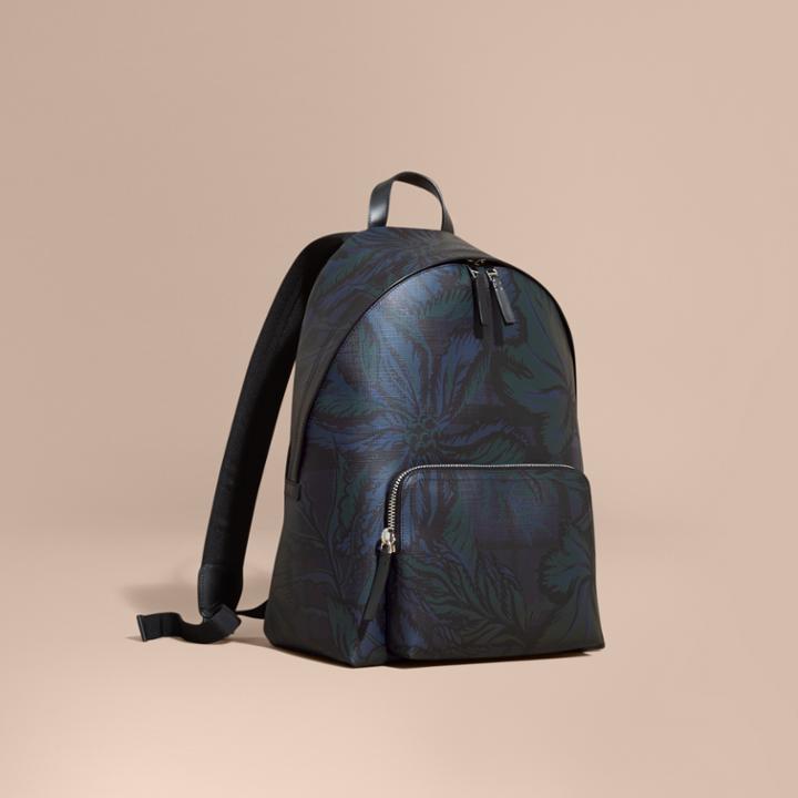 Burberry Burberry Leather-trimmed Printed London Check Backpack, Blue