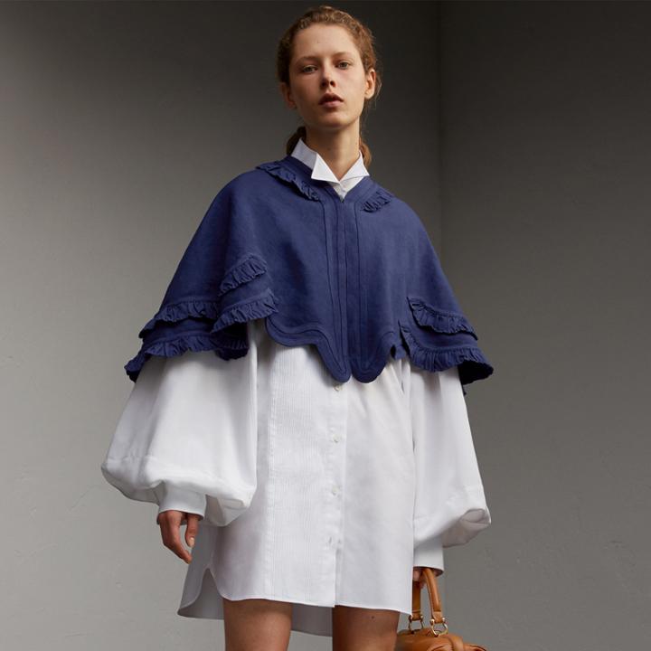 Burberry Burberry Ruffle Detail Ramie Cotton Capelet, Blue
