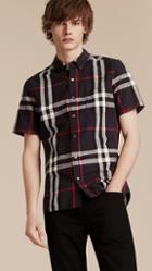 Burberry Short-sleeved Check Linen Cotton Shirt