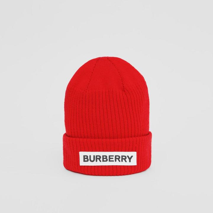 Burberry Burberry Childrens Logo Detail Rib Knit Merino Wool Beanie, Red