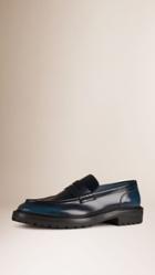 Burberry Burberry Rubber Sole Leather Loafers, Size: 45, Blue