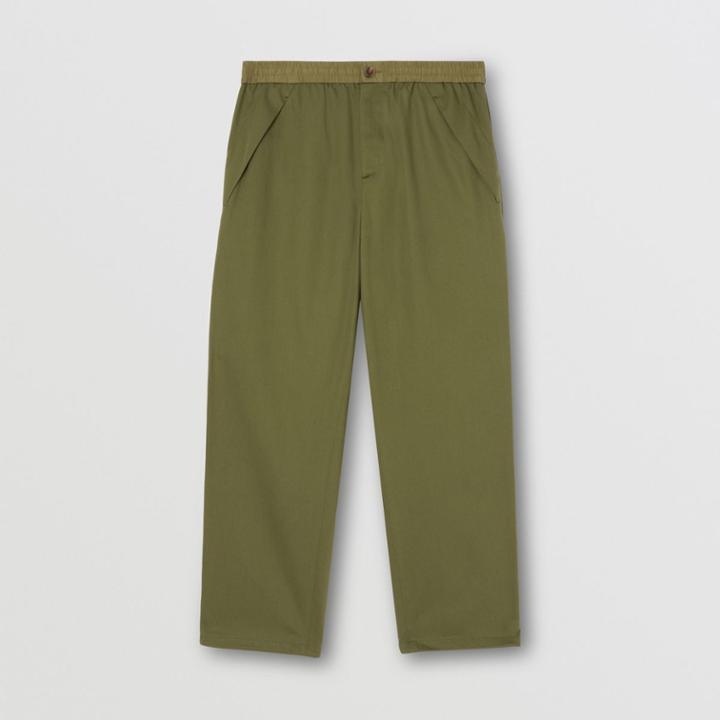 Burberry Burberry Contrast Trim Cotton Twill Trousers, Size: 40