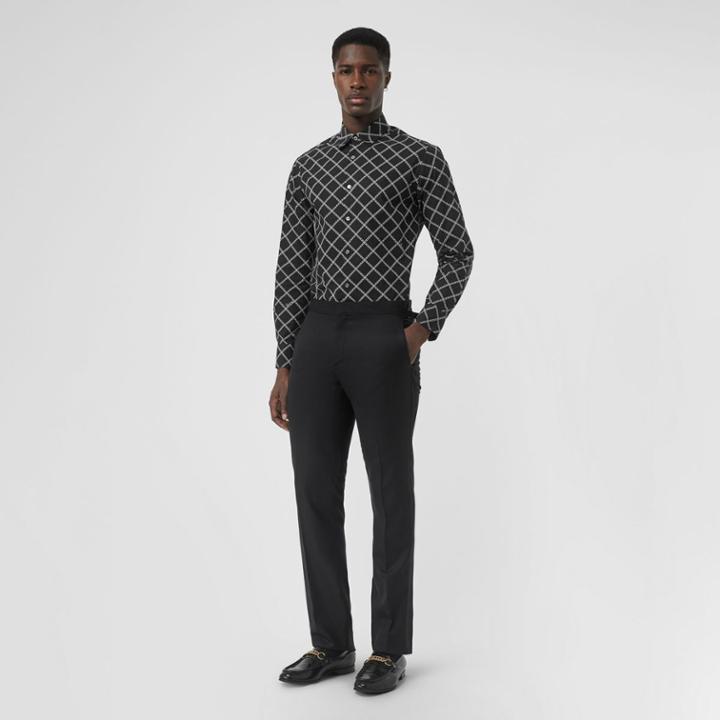 Burberry Burberry Link Print Cotton Poplin Shirt, Size: M, Black