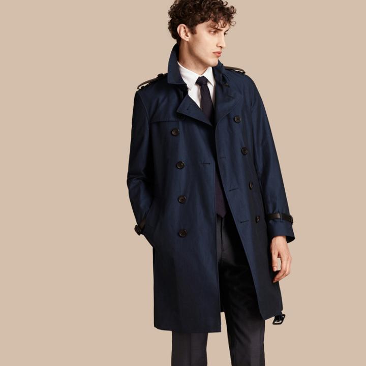 Burberry Burberry Leather Detail Cotton Gabardine Trench Coat, Size: 46, Grey