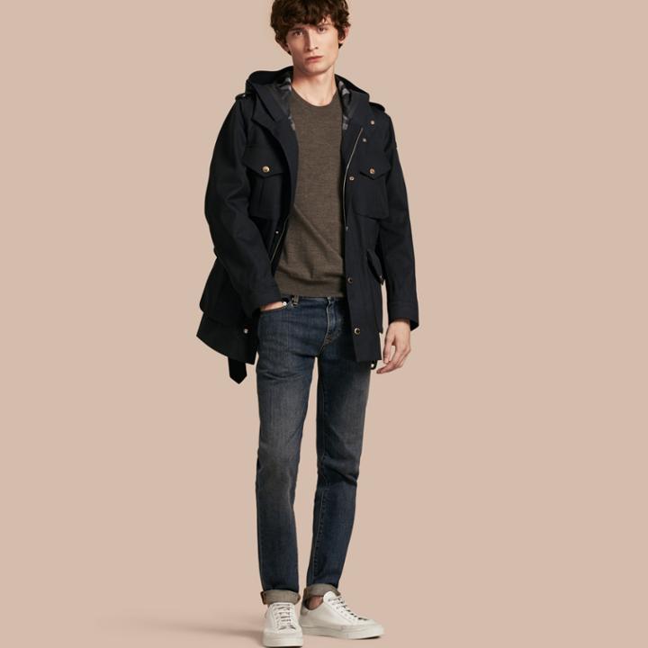 Burberry Burberry Hooded Bonded Cotton Field Jacket, Size: 38, Blue