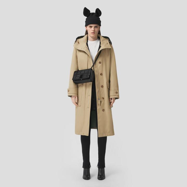 Burberry Burberry Cotton Gabardine Hooded Parka With Warmer, Size: 08