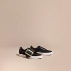 Burberry Oversize Buckle Detail Suede And Leather Trainers