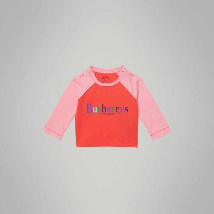 Burberry Burberry Archive Logo Print Two-tone Cotton Top, Size: 2y, Red