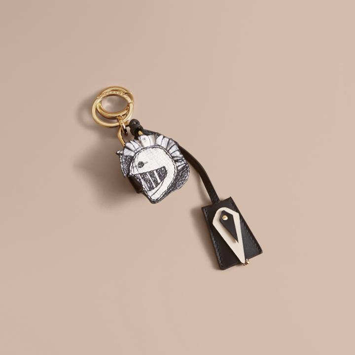 Burberry Burberry Pallas Helmet Motif Leather Key Charm With Padlock, Black