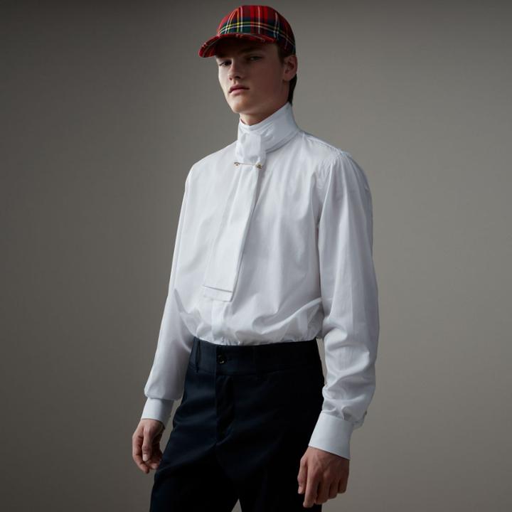 Burberry Burberry Herringbone Cotton Tie-neck Riding Shirt, Size: 14, White