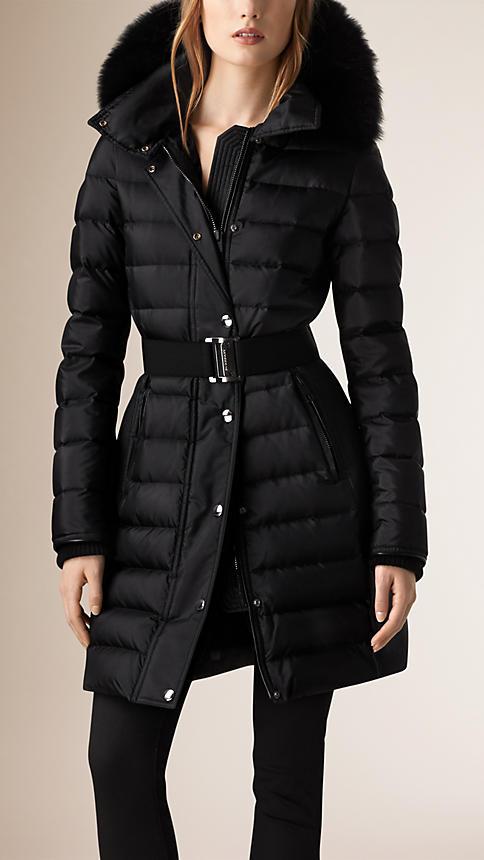 Burberry Down-filled Sateen Puffer With Fur Trimmed Hood
