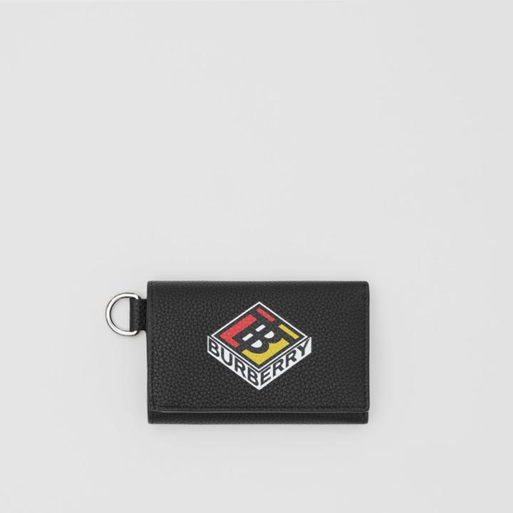 Burberry Burberry Small Logo Graphic Grainy Leather Folding Wallet, Black