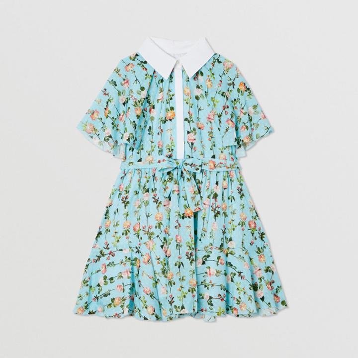 Burberry Burberry Childrens Short-sleeve Cape Detail Rose Print Dress, Size: 3y