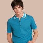 Burberry Burberry Striped Collar Cotton Piqu Polo Shirt, Blue