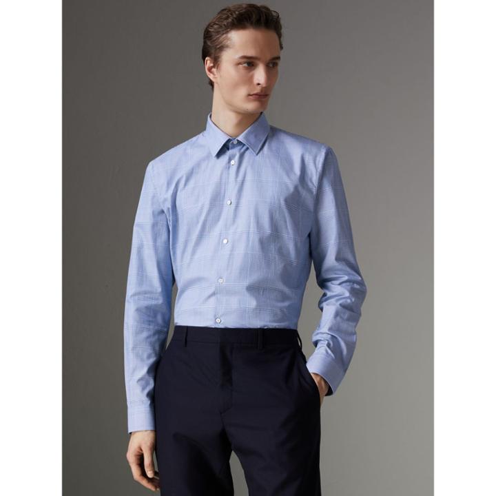 Burberry Burberry Modern Fit Check Cotton Shirt, Size: 16.5, Blue