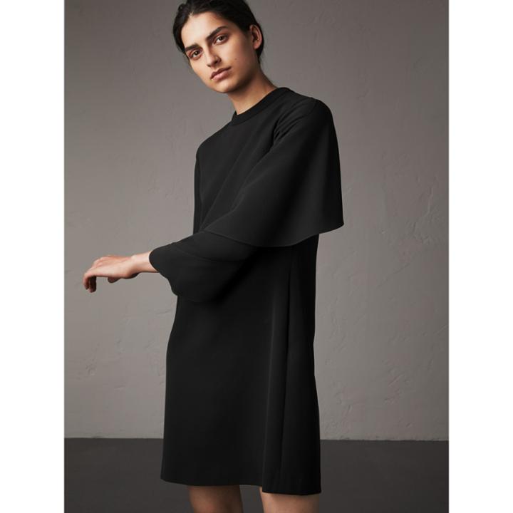 Burberry Burberry Curved Panel Silk Shift Dress, Size: 06, Black