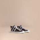 Burberry Burberry Check Linen Cotton High-top Trainers, Size: 36, Purple
