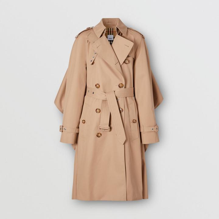 Burberry Burberry Contrast Cape Detail Cotton Twill Trench Coat, Size: 02, Beige