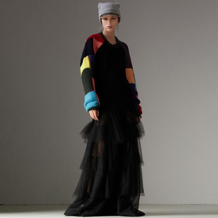 Burberry Burberry Tiered Open-net Tulle Skirt, Size: 00, Black