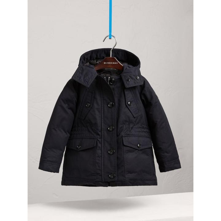 Burberry Burberry Detachable Raccoon Fur Trim Down-filled Hooded Puffer Coat, Size: 5y, Blue