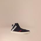 Burberry Burberry Exploded Check Suede And Jute High-top Trainers, Size: 40.5, Blue