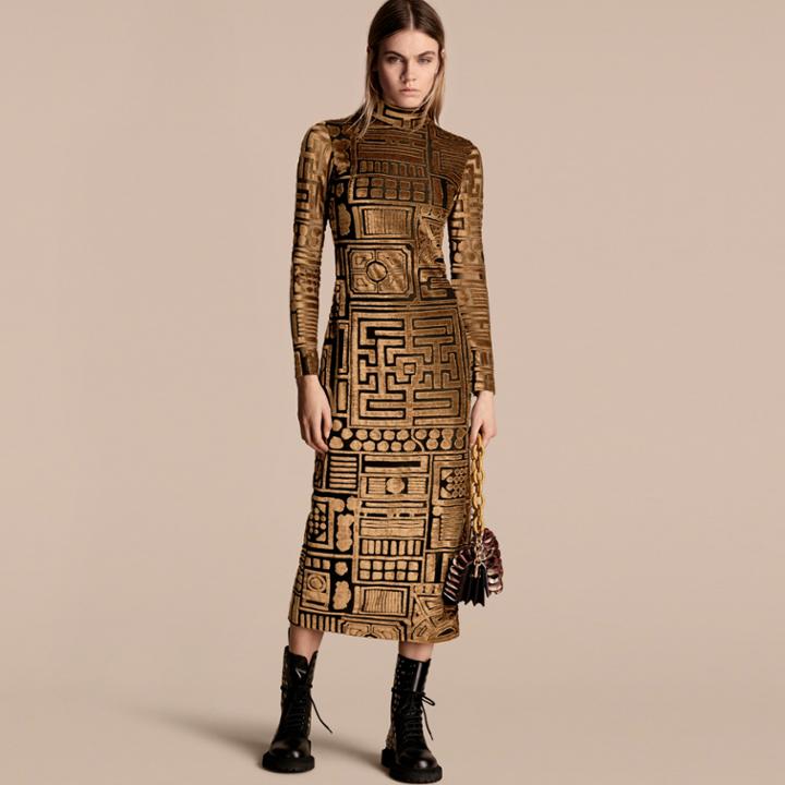 Burberry Burberry Stretch Velvet Devor Bodycon Dress, Size: 46, Brown