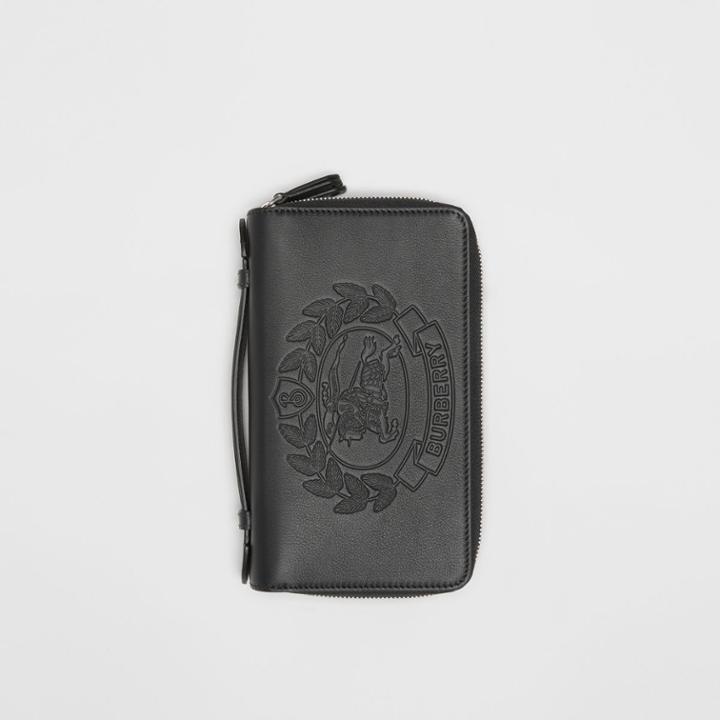 Burberry Burberry Embossed Crest Leather Travel Wallet, Black