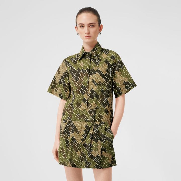 Burberry Burberry Short-sleeve Monogram Print Shirt Dress, Size: 06, Green