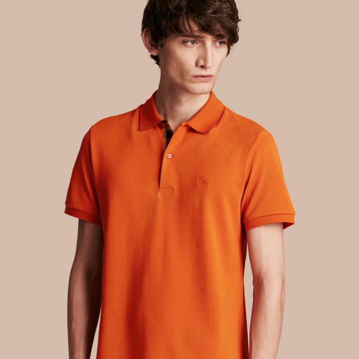 Burberry Burberry Check Placket Cotton Piqu Polo Shirt, Size: Xl, Orange