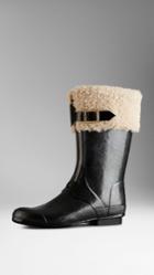 Burberry Burberry Shearling Detail Rain Boots, Size: 35, Black