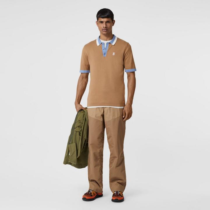Burberry Burberry Monogram Motif Tipped Cotton Polo Shirt, Brown