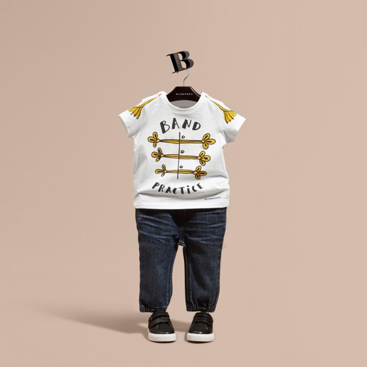 Burberry Burberry Band Practice Motif Cotton T-shirt, Size: 2y, White