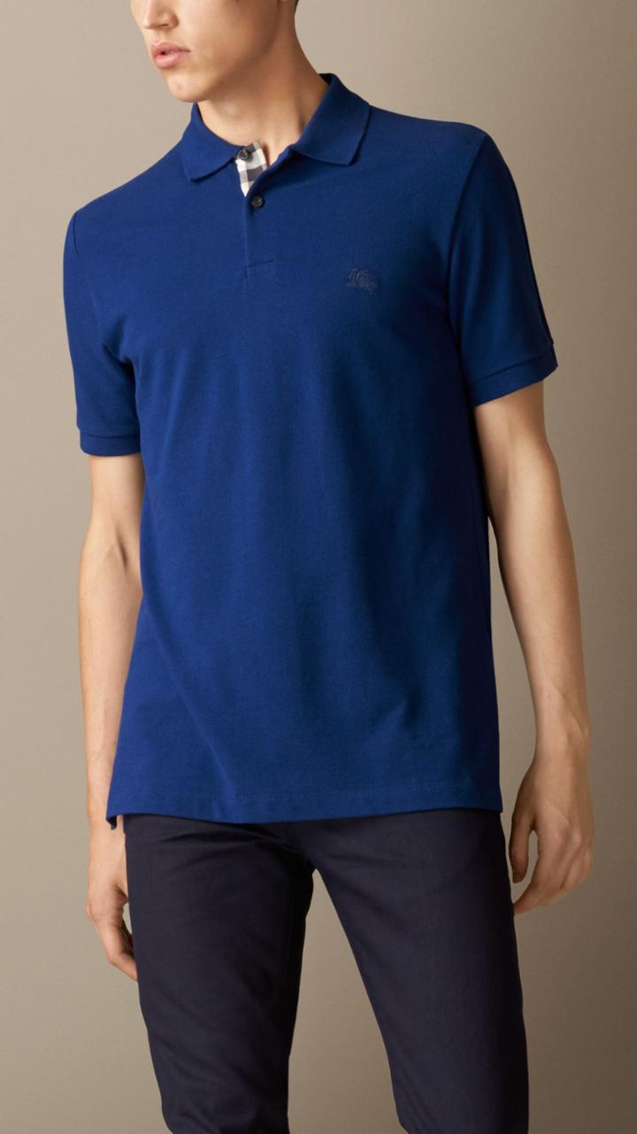 Burberry Burberry Check Placket Polo Shirt, Size: Xxxl, Blue