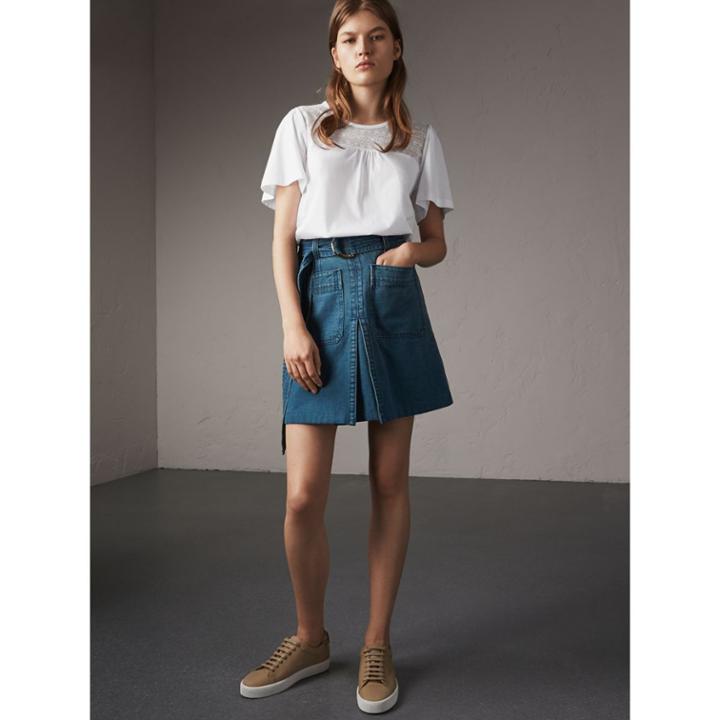 Burberry Burberry Lace Panel Cotton T-shirt, Size: M, White