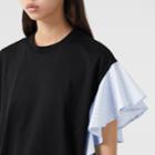 Burberry Burberry Ruffled Sleeve Cotton Oversized T-shirt, Size: Xs, Black