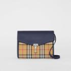 Burberry Burberry Small Vintage Check And Leather Crossbody Bag, Blue