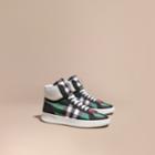 Burberry Burberry Leather And Check High-top Trainers, Size: 43, Green