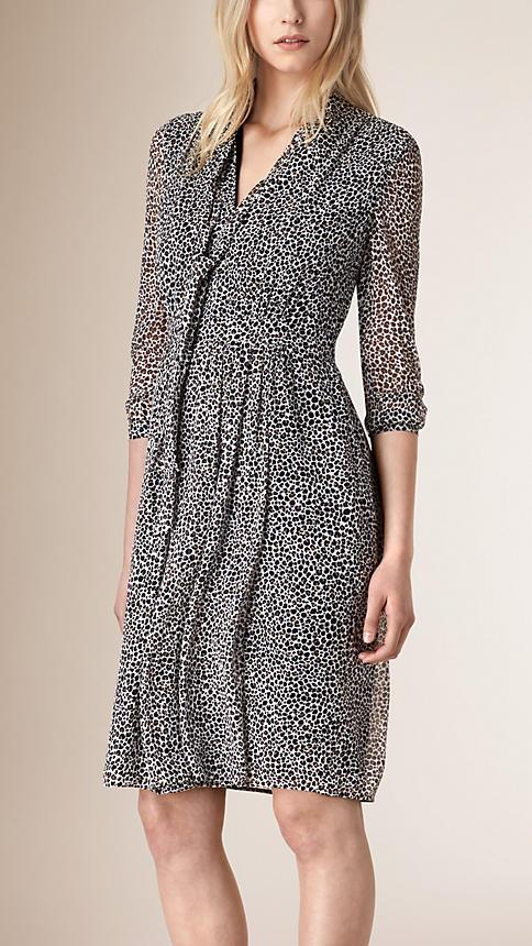 Burberry Animal Print Silk Georgette Crepon Dress
