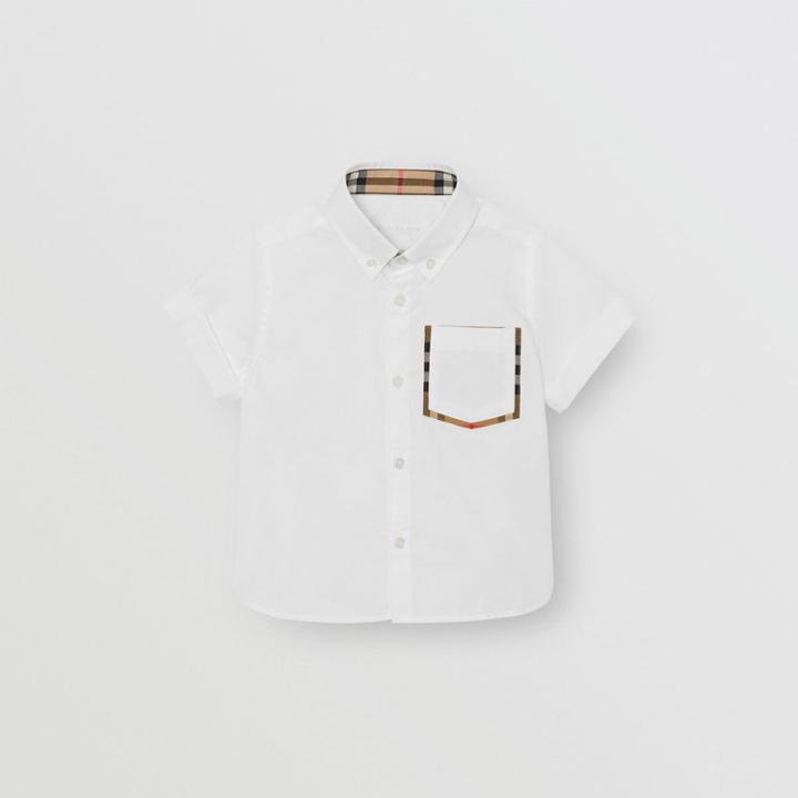 Burberry Burberry Childrens Short-sleeve Check Detail Cotton Oxford Shirt, Size: 14y, White