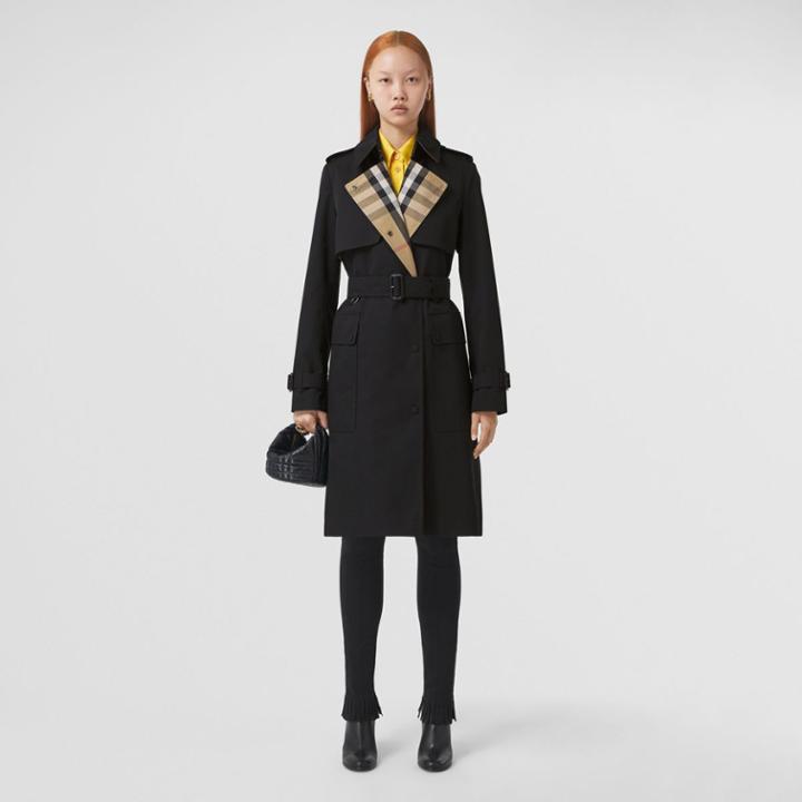 Burberry Burberry Check Panel Cotton Gabardine Trench Coat, Size: 12