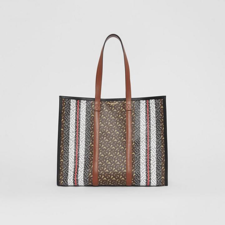 Burberry Burberry Monogram Stripe E-canvas Tote Bag, Bridle Brown