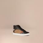 Burberry Burberry House Check And Leather High Top Trainers, Size: 27, Black