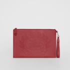 Burberry Burberry Embossed Crest Leather Zip Pouch, Red