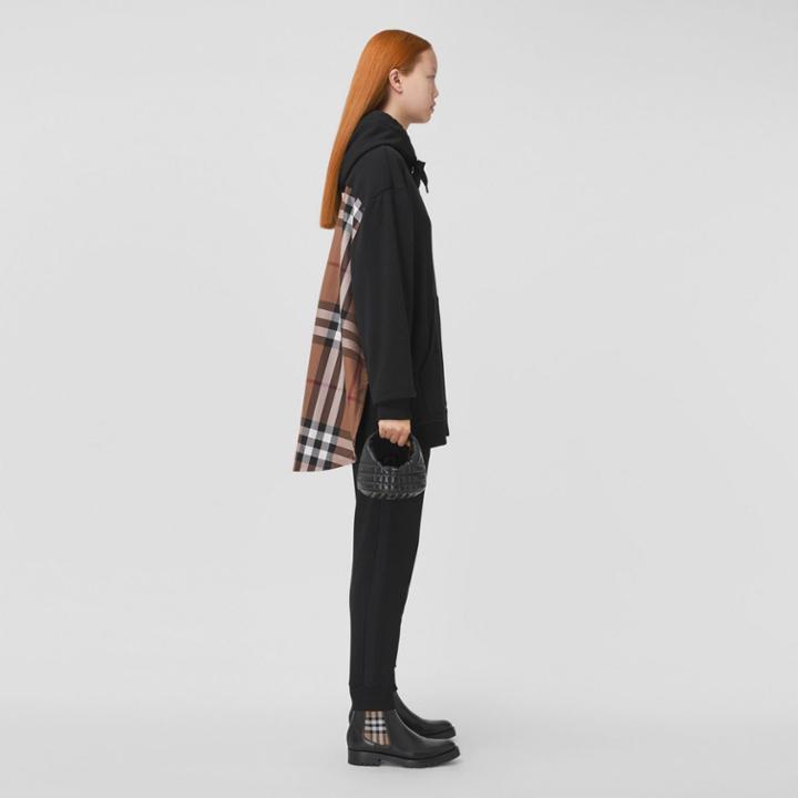 Burberry Burberry Check Panel Cotton Oversized Hoodie
