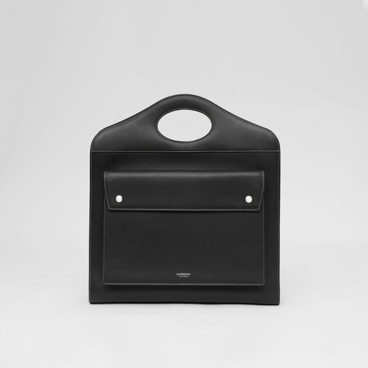 Burberry Burberry Medium Topstitched Leather Pocket Bag, Black