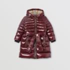 Burberry Burberry Childrens Icon Stripe Detail Down-filled Hooded Puffer Coat, Size: 14y, Red