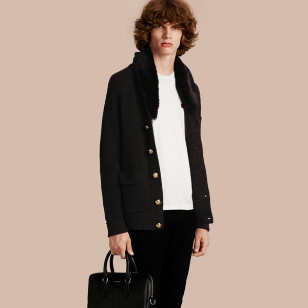 Burberry Mink Shawl Collar Wool Cashmere Blend Military Cardigan