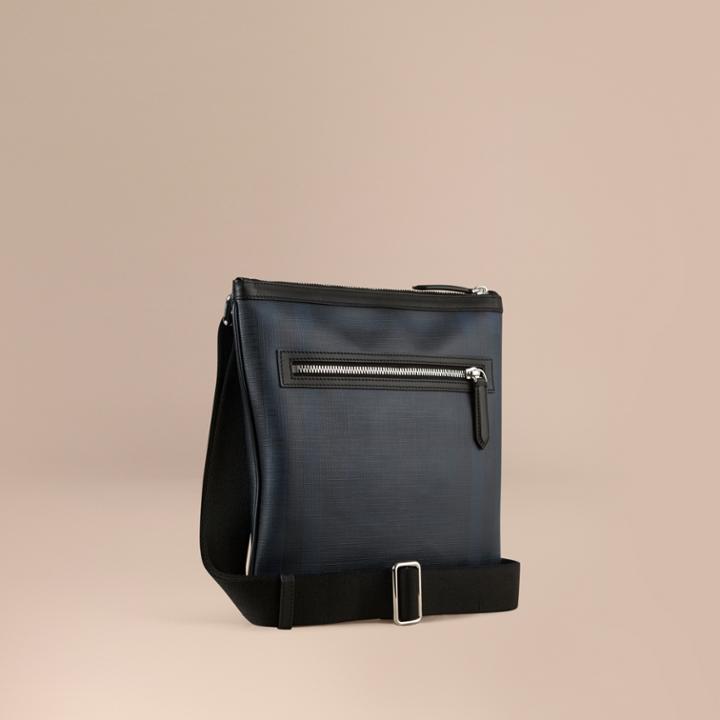Burberry Burberry Leather Trim London Check Crossbody Bag, Blue