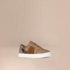 Burberry Burberry House Check And Leather Trainers, Size: 8, Grey