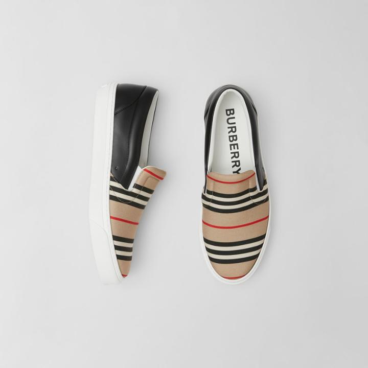 Burberry Burberry Bio-based Sole Icon Stripe And Leather Sneakers, Size: 42, Beige
